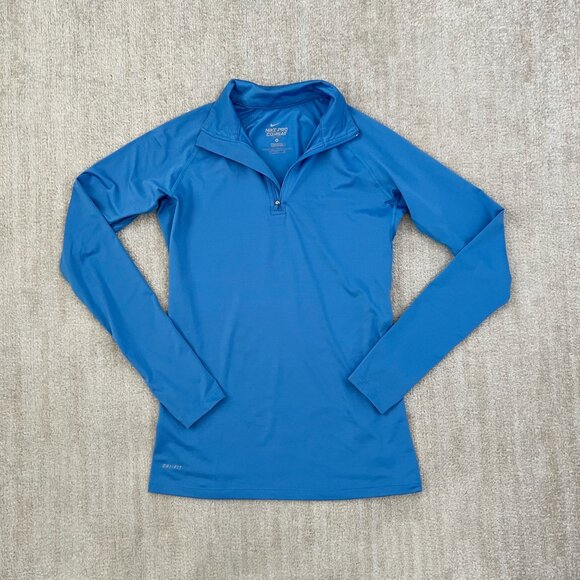 Nike Tops - Nike Pro Combat Compression DriFit Long Sleeve Zip Up Shirt Top Blue M
